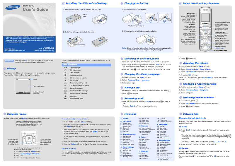 Page 1 of the manual User Manual Samsung SGH-B300