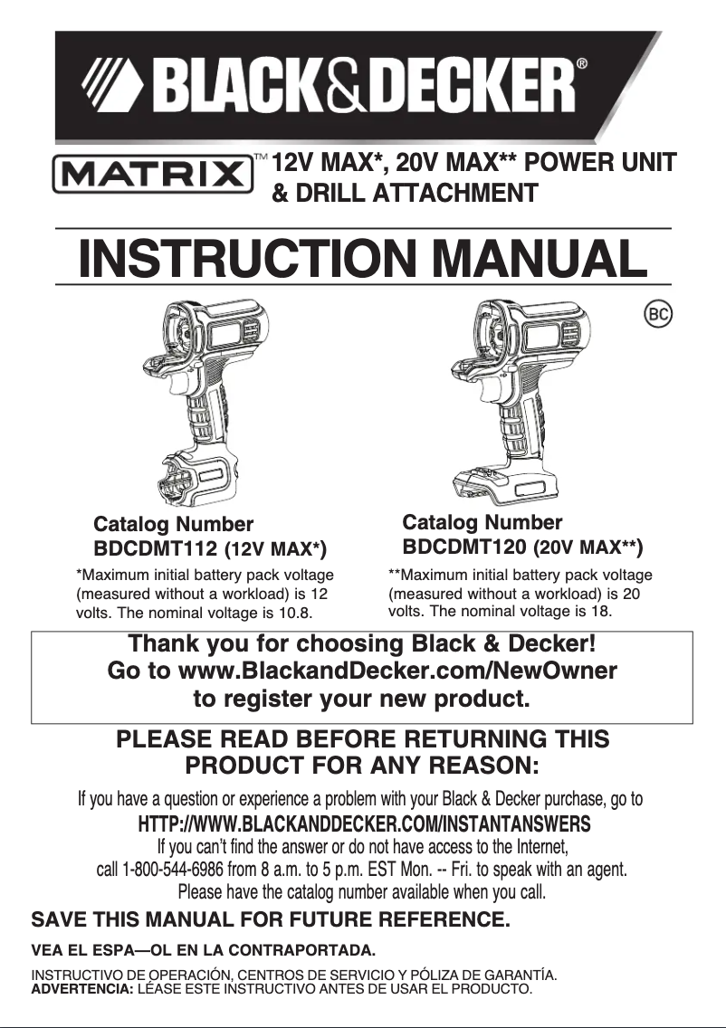 Page 1 of the manual User Manual Black & Decker BDCDMT112