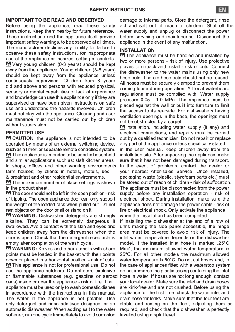 Page 1 of the manual Instructions / Assembly Hotpoint HIC 3O33 WLEG