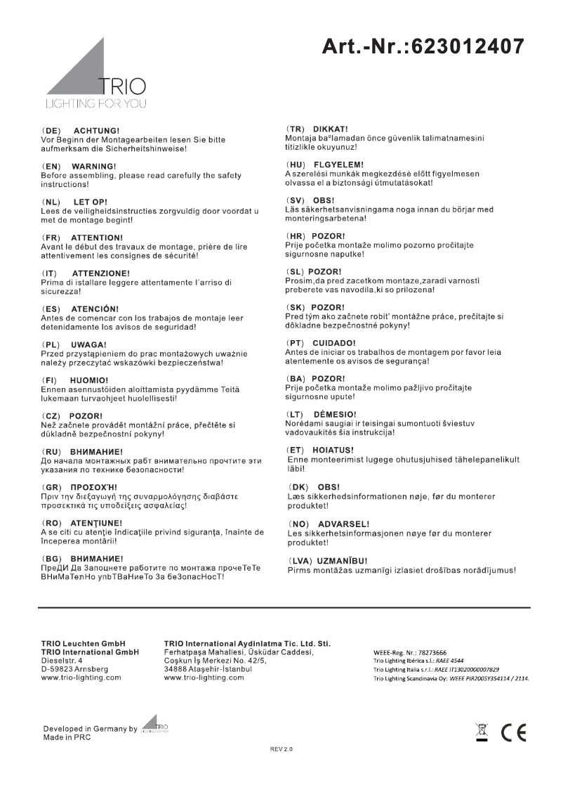 Page 1 of the manual User Manual Trio Lighting Messina 623012407
