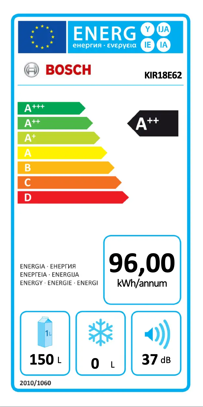 Page 1 of the manual Energy Label Bosch KIR18E62