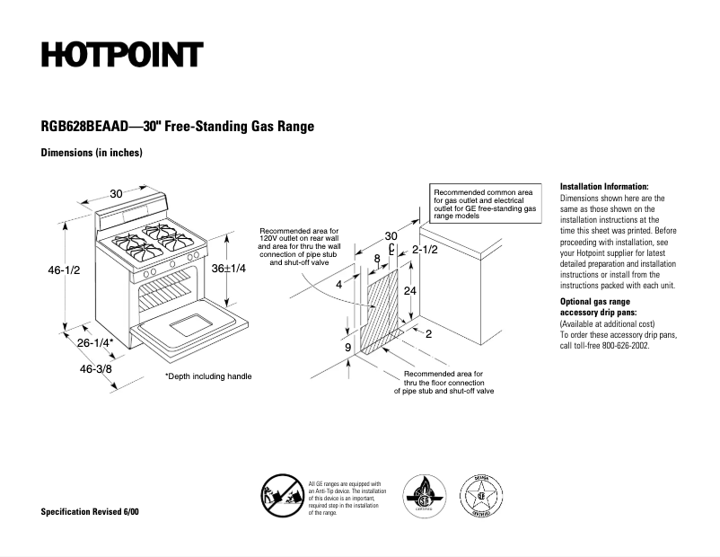 Page 1 of the manual Technical Sheet Hotpoint RGB628BEAAD