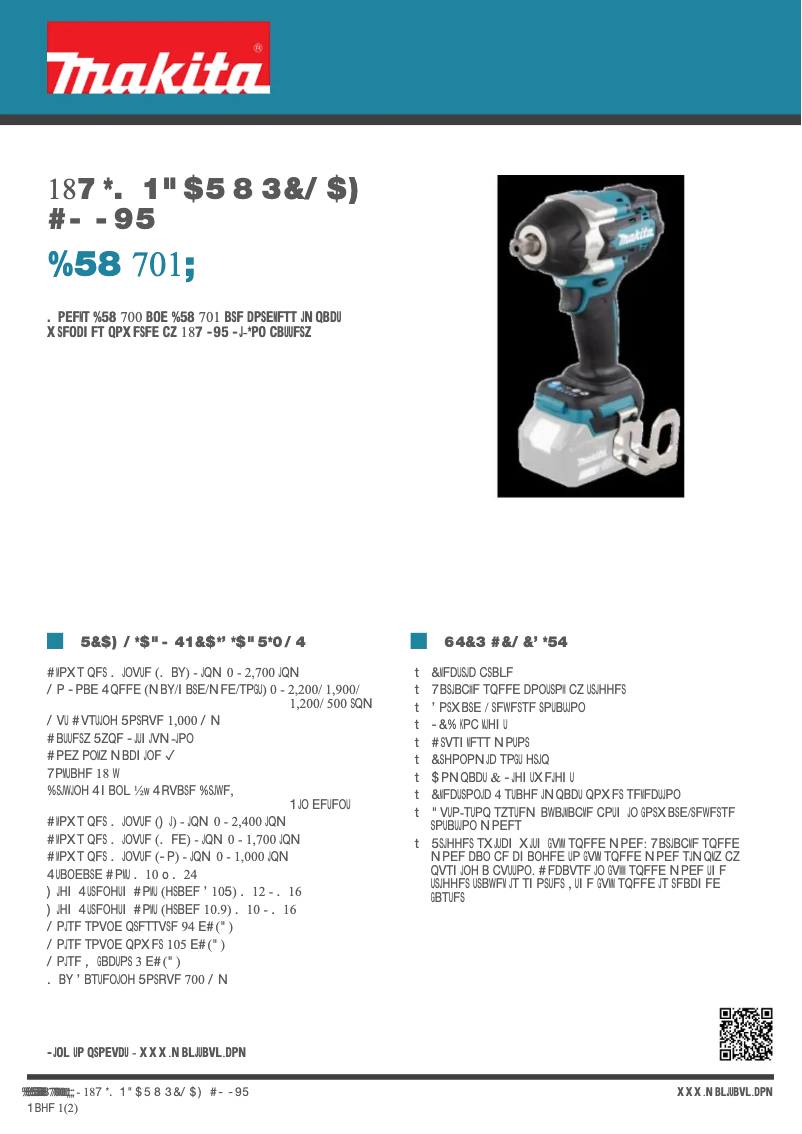 Page 1 of the manual Technical Sheet Makita DTW701Z