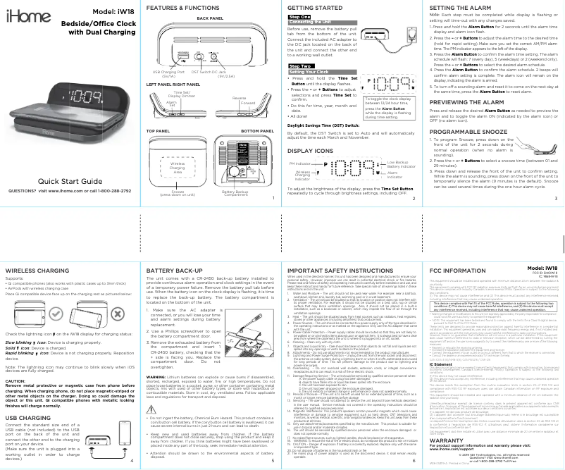 Page 1 of the manual Quick Start Guide iHome IW18