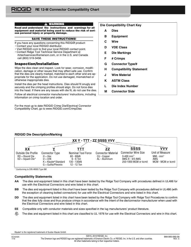 Page 1 of the manual Instructions / Assembly Ridgid RE 12-M