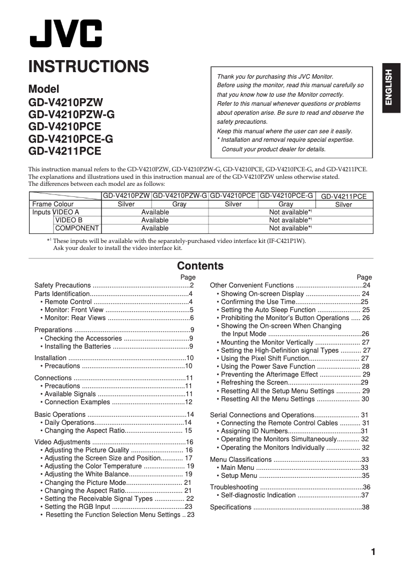 First page image of the manual for GD-V4210PCE