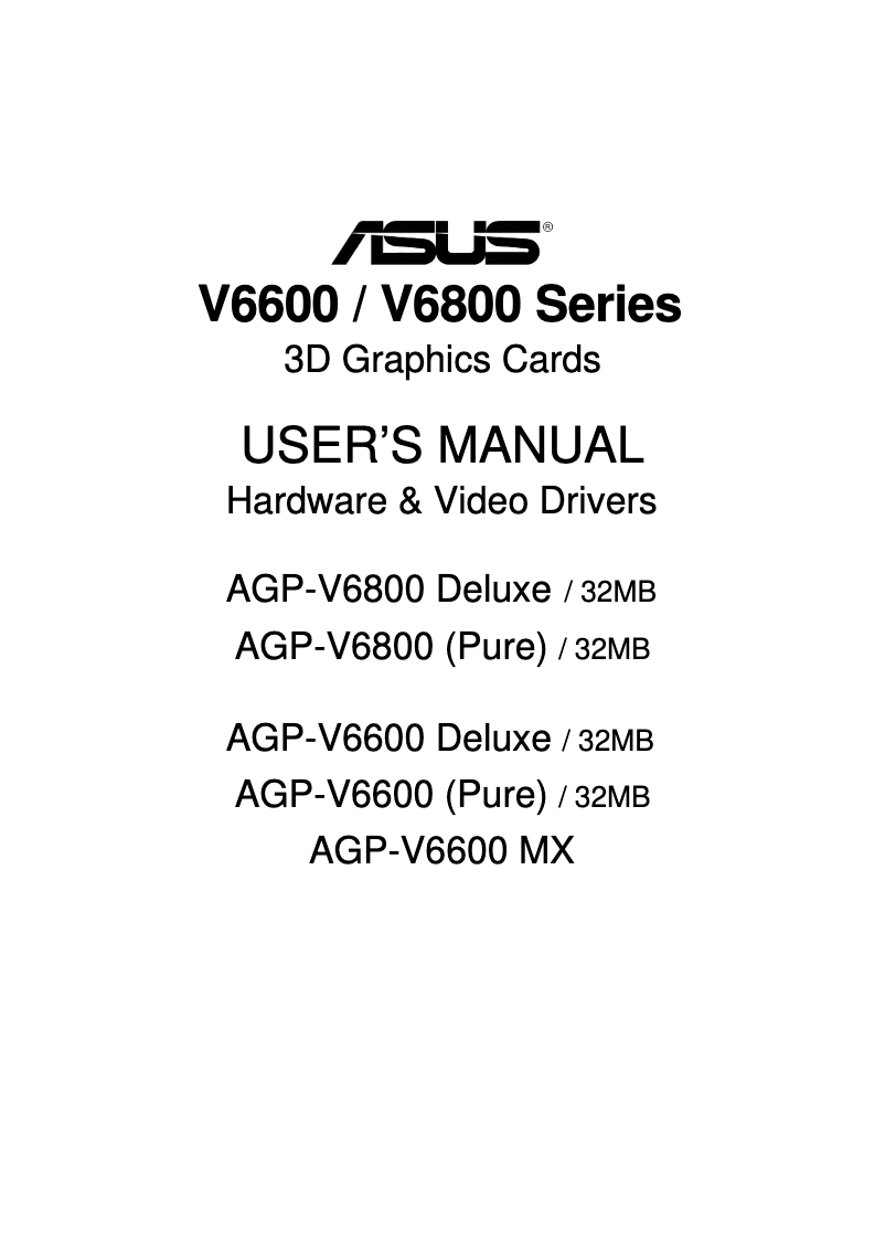 Page 1 of the manual User Manual Asus AGP-V6600 MX (32M)