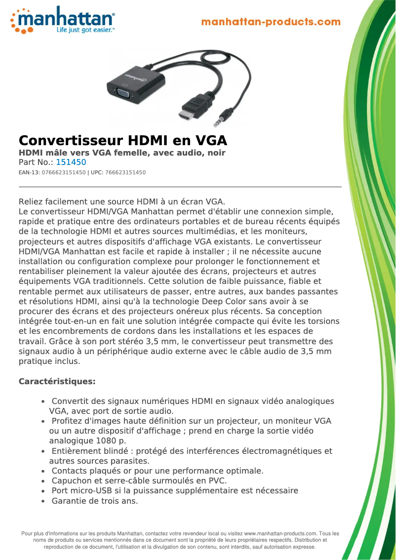 Page 1 of the manual Technical Sheet Manhattan 151450