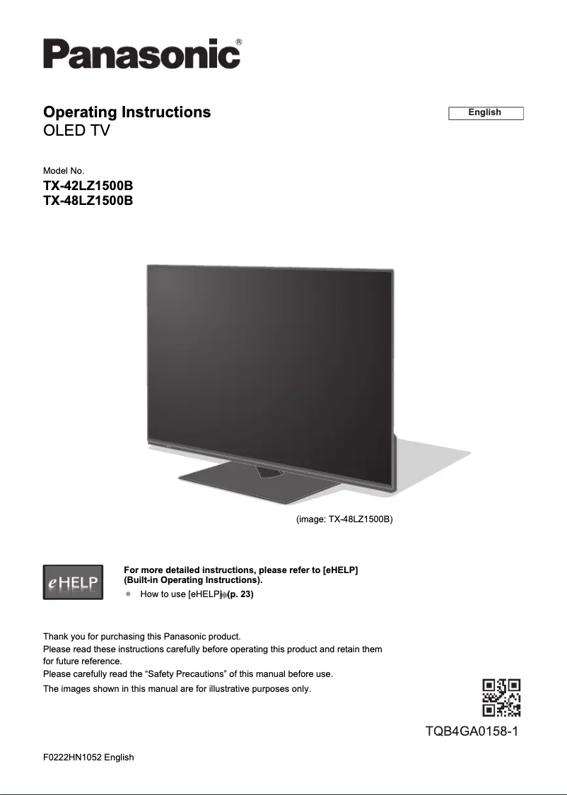 Page 1 of the manual Quick Start Guide Panasonic TX-48LZ1500B