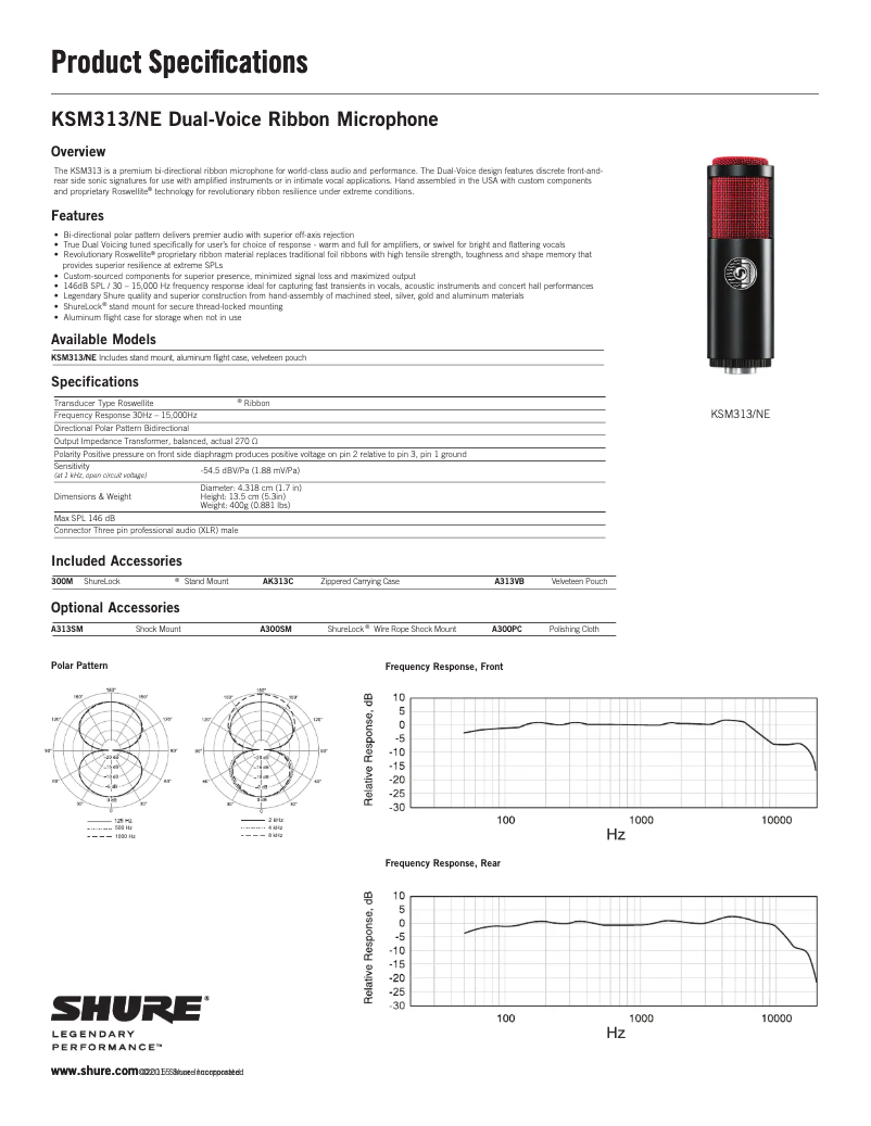 Page 1 of the manual Technical Sheet Shure KSM313