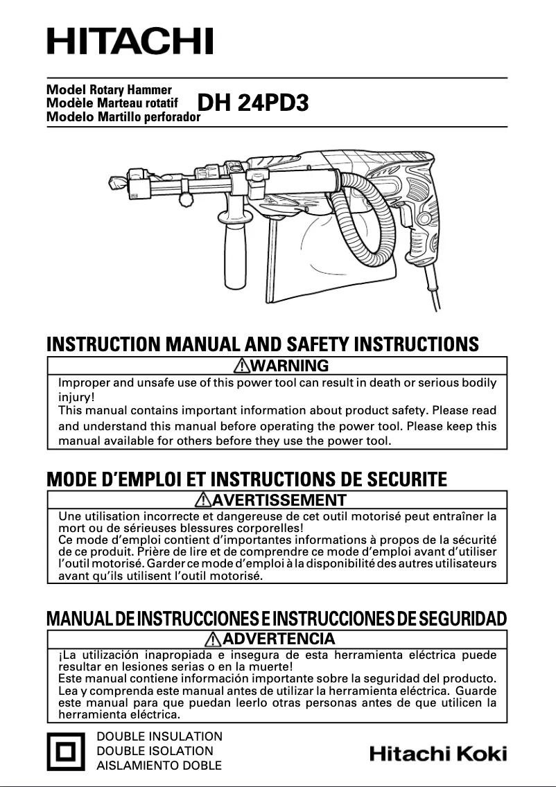 Page 1 of the manual User Manual Hitachi DH 24PD3