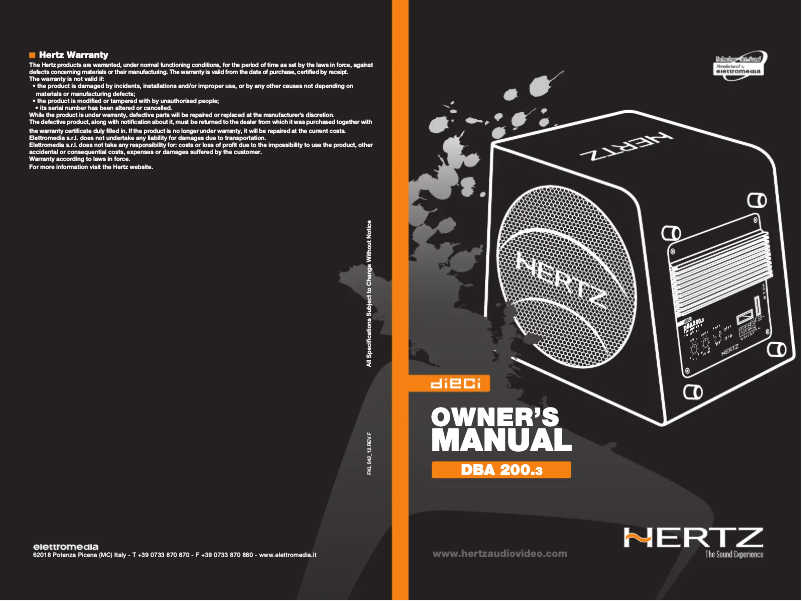 Image de la première page du manuel de l'appareil Dieci DBA 200.3