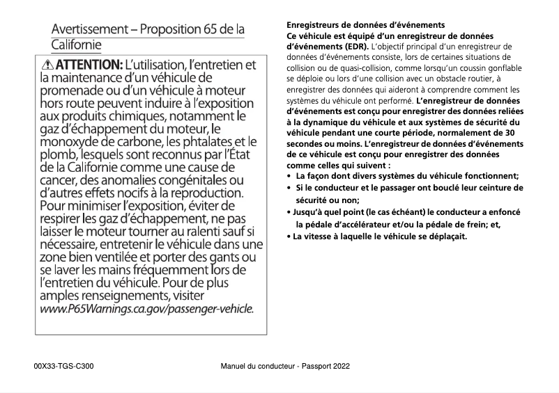 Page 1 of the manual User Manual Honda Passport (2022)