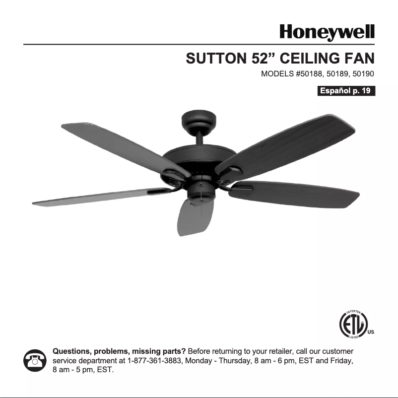 Page 1 of the manual User Manual Honeywell Sutton 50190
