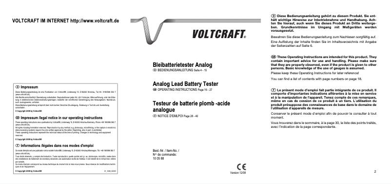 Page 1 of the manual User Manual Voltcraft BT-1