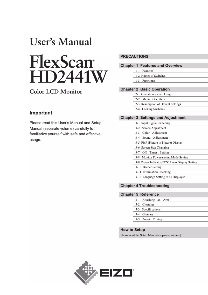 First page image of the manual for FlexScan HD2441W