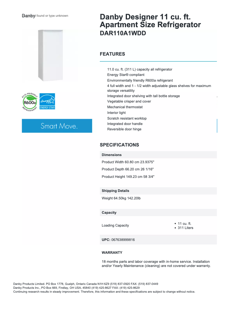 First page image of the manual for DAR110A1DD