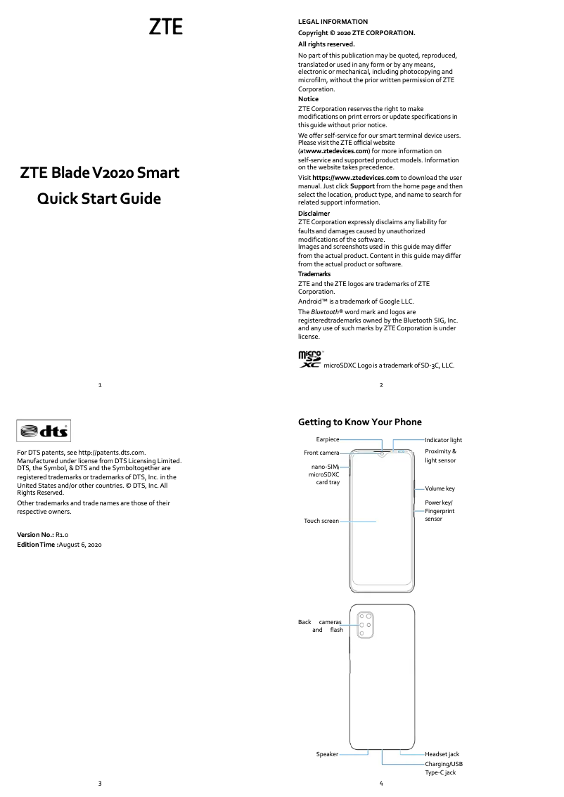 Page 1 of the manual User Manual ZTE Blade V2020 Smart