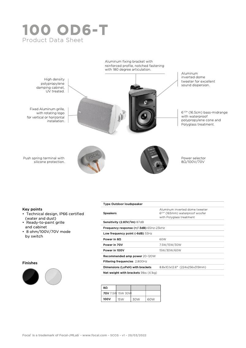 Page 1 of the manual Technical Sheet Focal 100 OD6-T