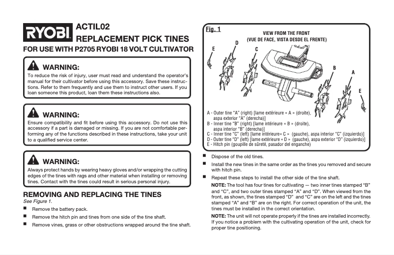Page 1 of the manual User Manual RYOBI ACTIL02