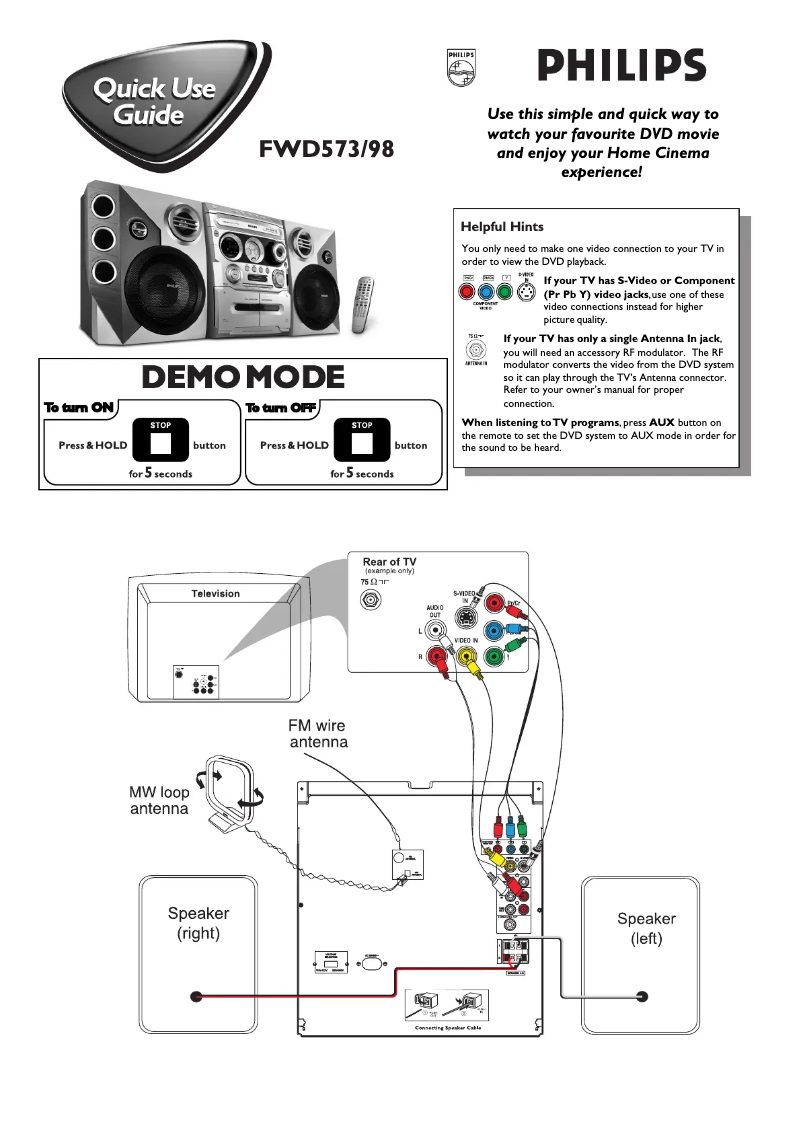 Page 1 of the manual Quick Start Guide Philips FWD573