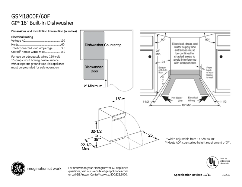 Page 1 of the manual Technical Sheet GE Spacemaker GSM1800FBB