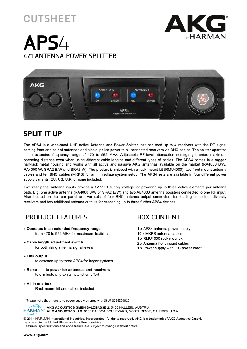 Page 1 of the manual Technical Sheet AKG APS4
