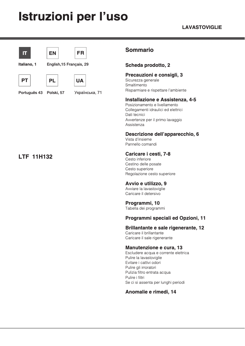 Page 1 of the manual User Manual Hotpoint Ariston LTF 11H132 O EU
