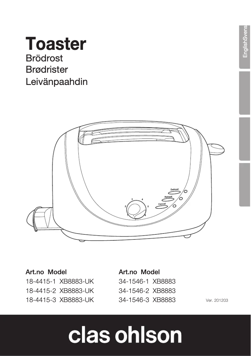 First page image of the manual for XB8883-UK