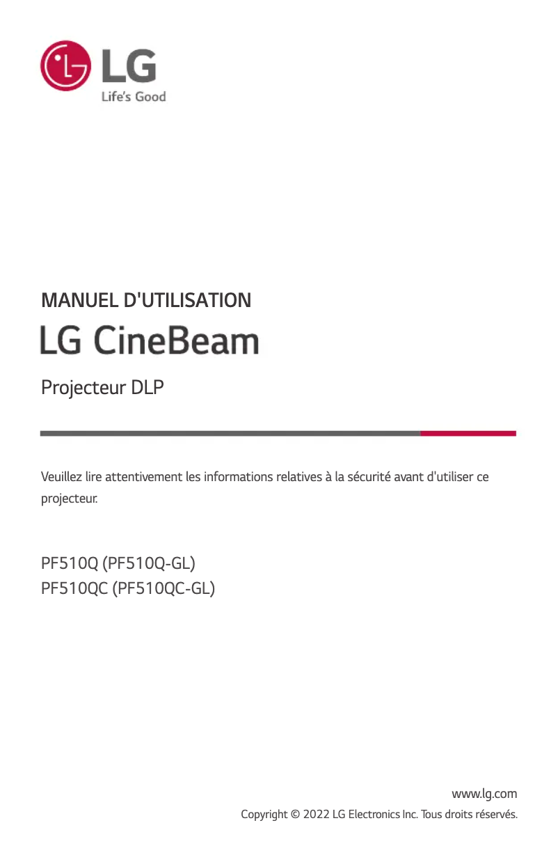First page image of the manual for CineBeam PF510Q
