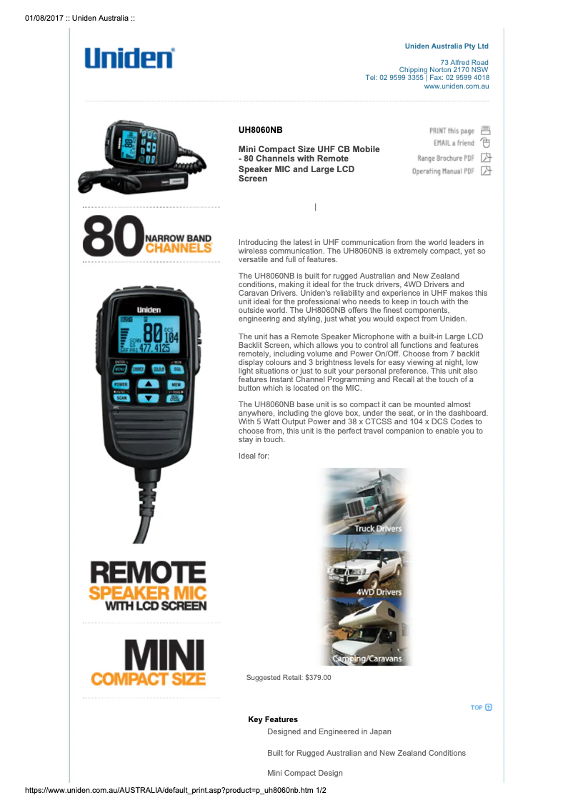 First page image of the manual for UH8060NB