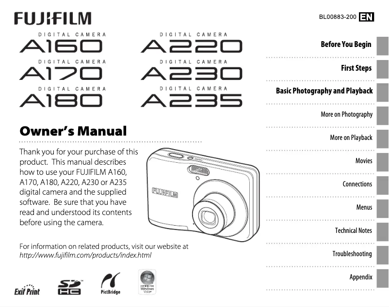 Page 1 de la notice Manuel utilisateur Fujifilm FinePix A220