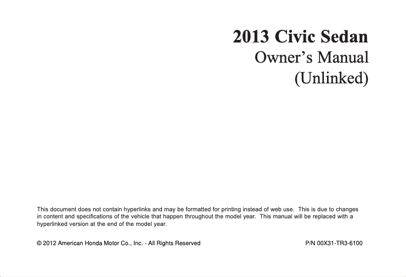 Page 1 of the manual User Manual Honda Civic Si Sedan (2013)