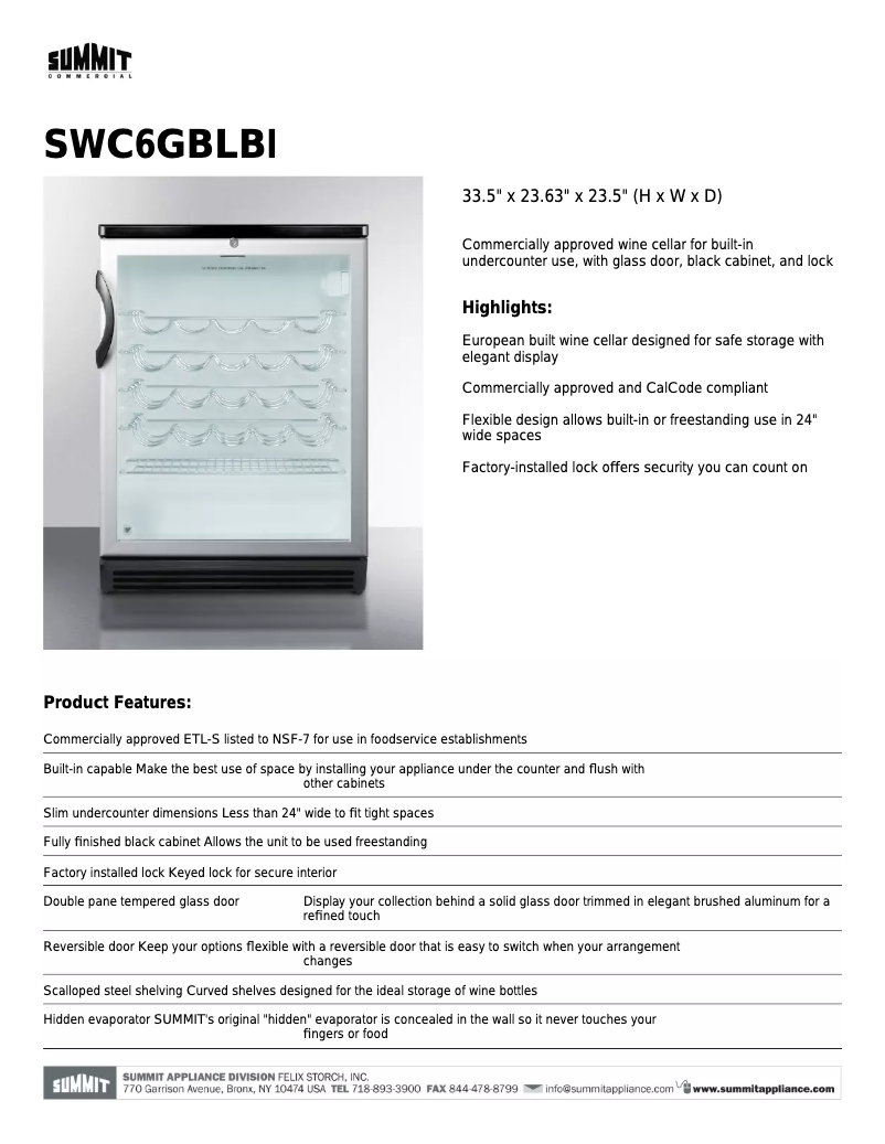 Page 1 of the manual Technical Sheet Summit SWC6GBLBI