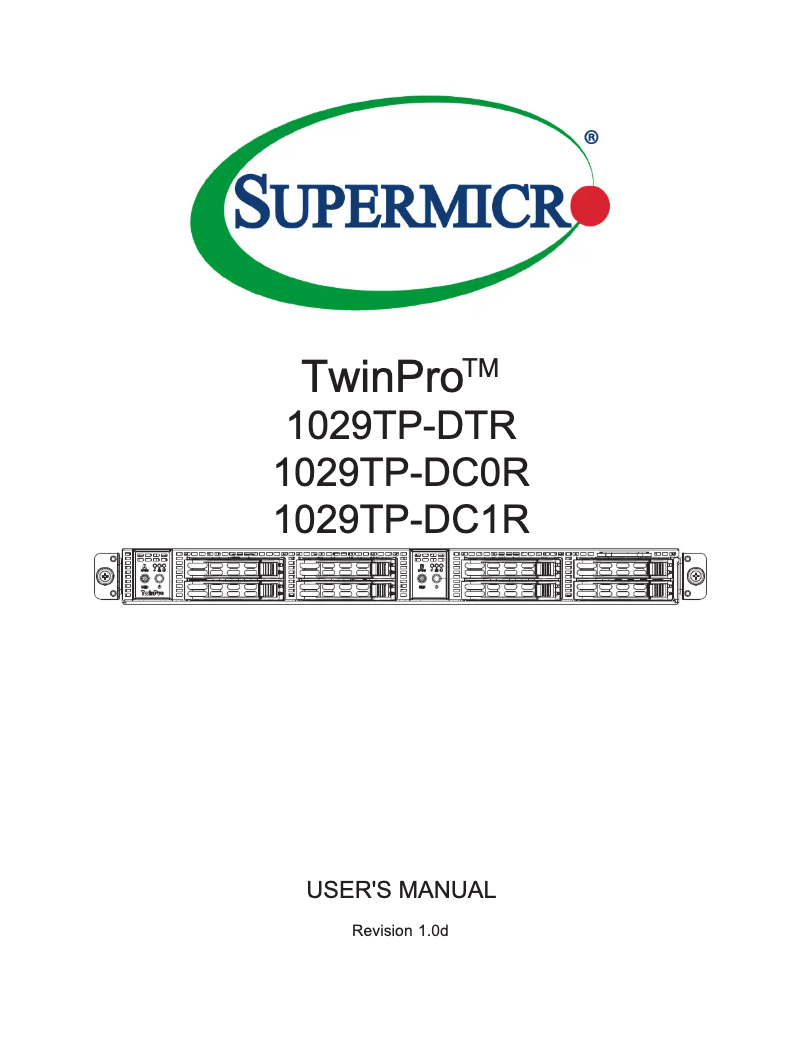 First page image of the manual for SuperServer 1029TP-DTR
