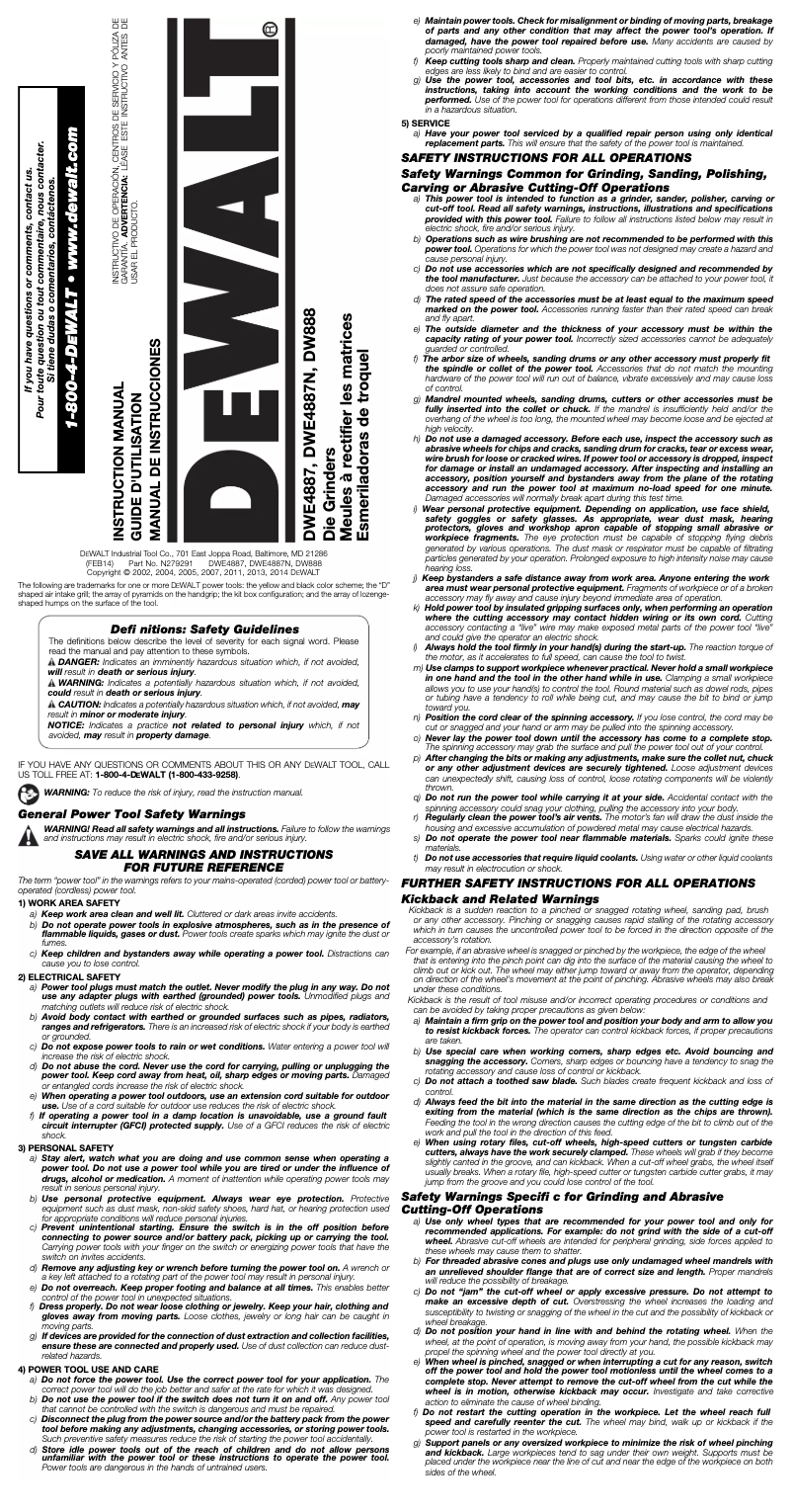 Page 1 of the manual User Manual DeWalt DWE4887N
