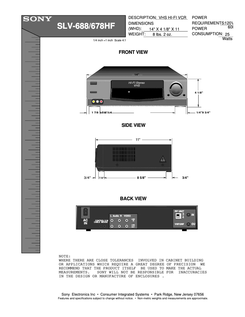 Page 1 of the manual Installation Guide Sony SLV-678HF