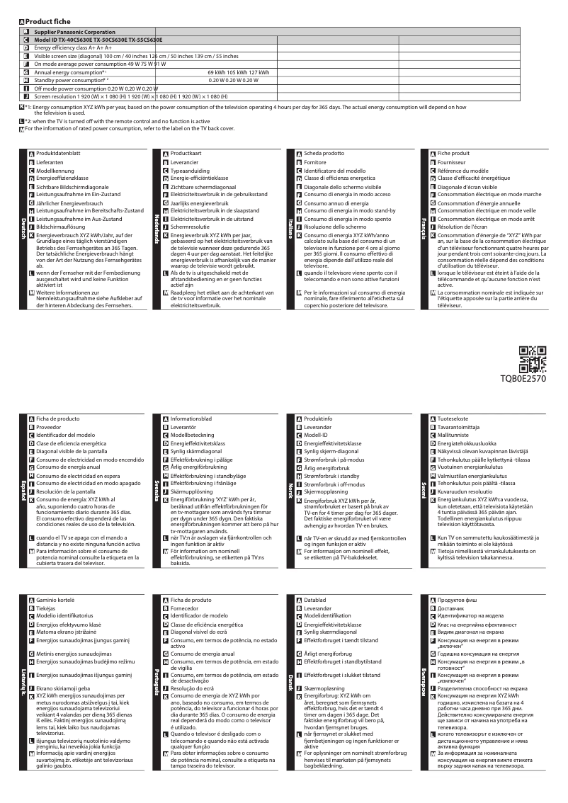 Page 1 of the manual Technical Sheet Panasonic TX-40CS630E