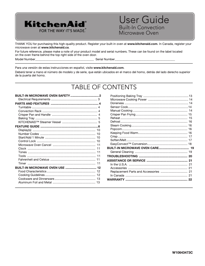 Page 1 of the manual Use and Maintenance Manual KitchenAid KMBP107EBS