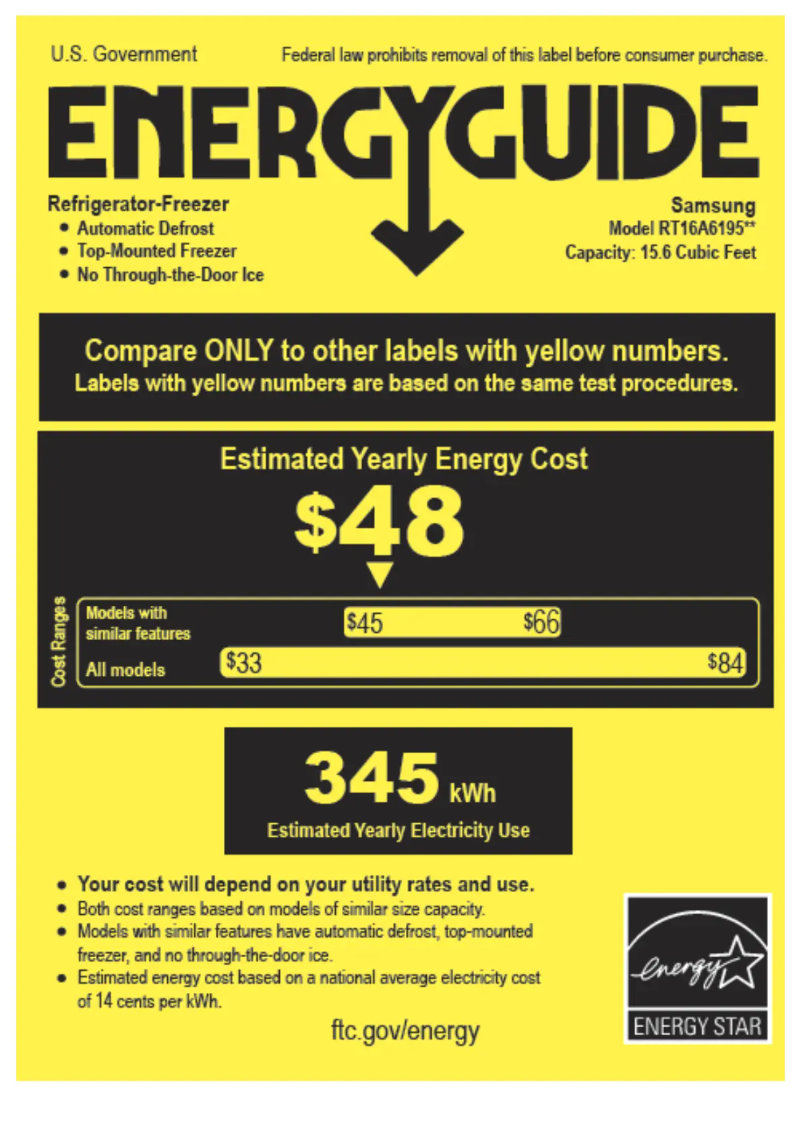 Page 1 of the manual Energy Label Samsung RT16A6195SR