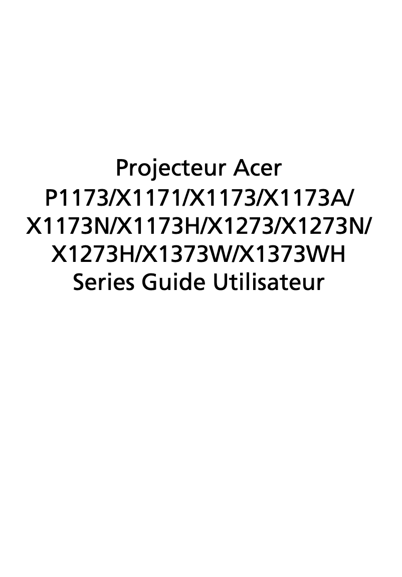 Page 1 of the manual User Manual Acer X1273H
