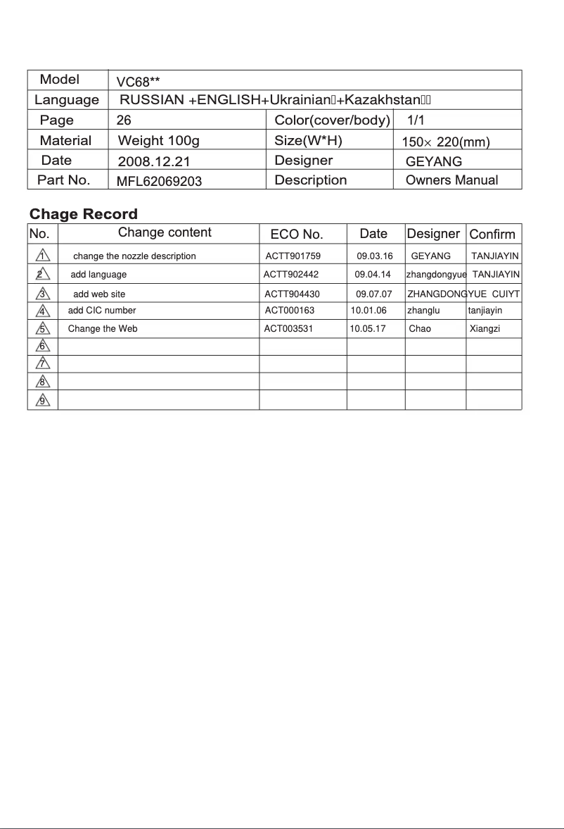 First page image of the manual for VK78161R