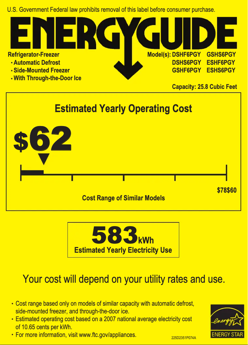 Page 1 of the manual Energy Label GE ESHF6PGYBB