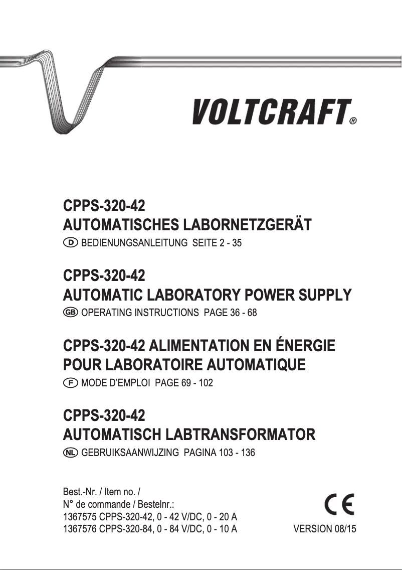 Page 1 of the manual User Manual Voltcraft CPPS-320-84