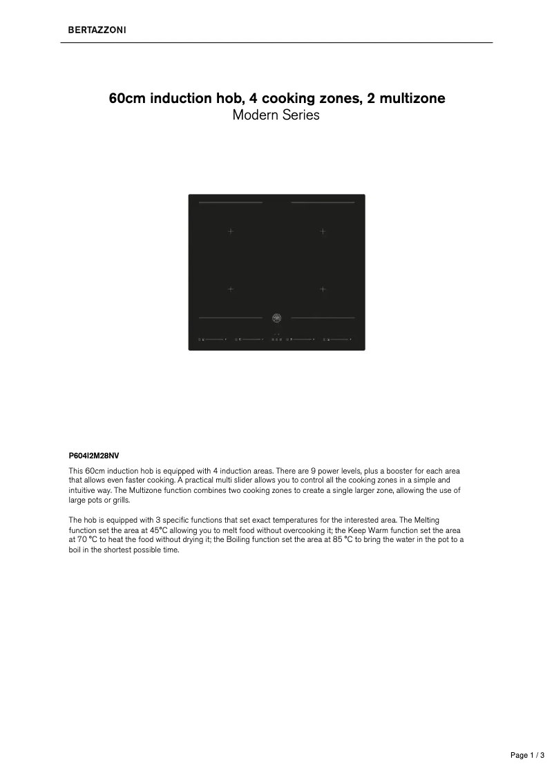 Page 1 of the manual Technical Sheet Bertazzoni P604I2M28NV
