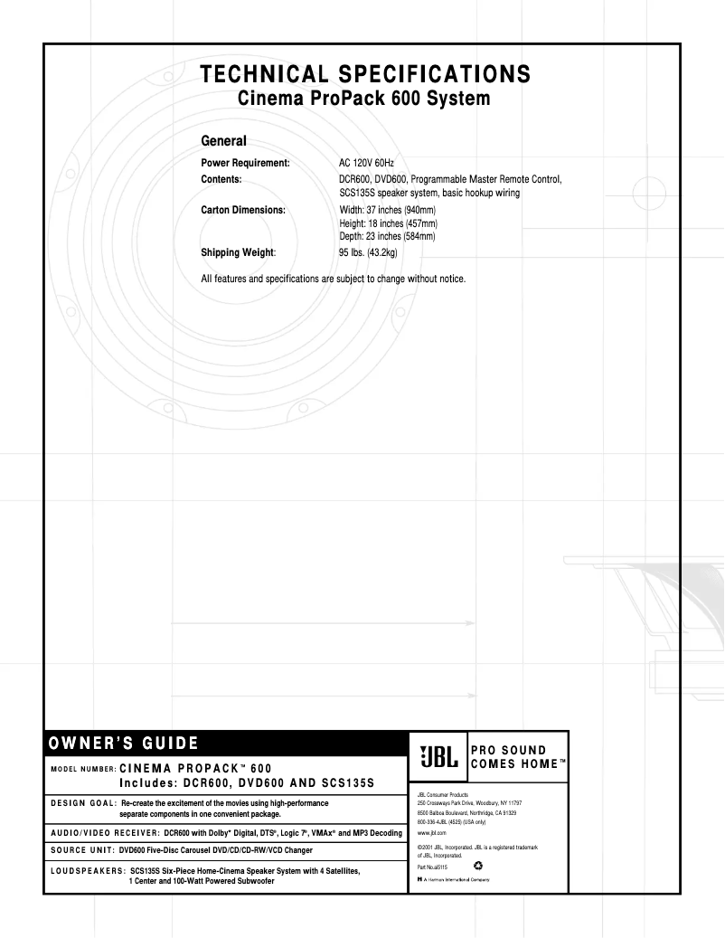 First page image of the manual for DCR 600