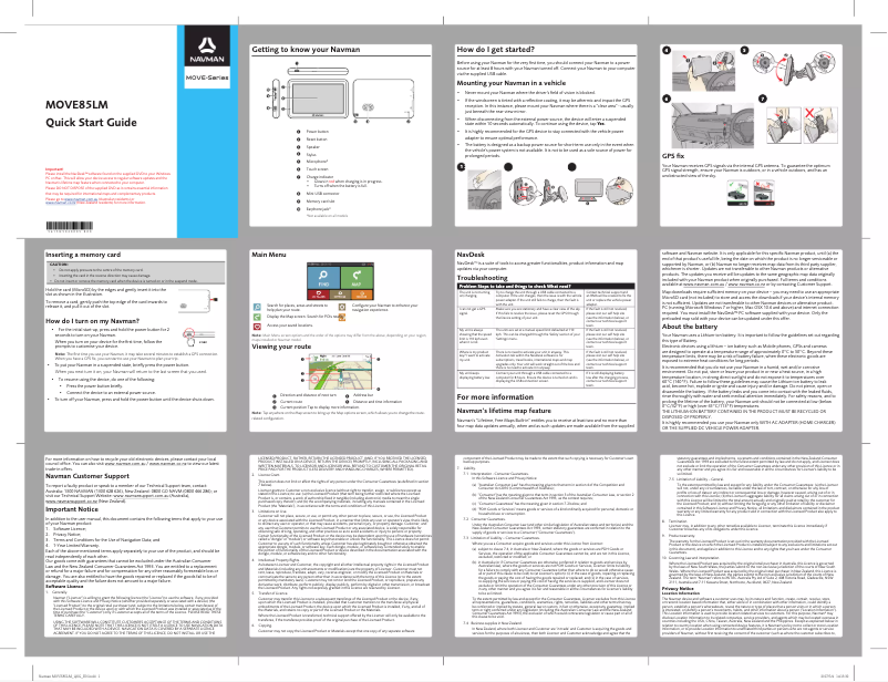 Page 1 of the manual Quick Start Guide Navman MOVE85LM
