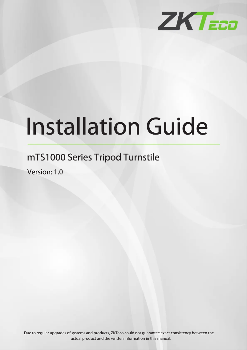Page 1 of the manual Installation Guide ZKTeco mTS1000
