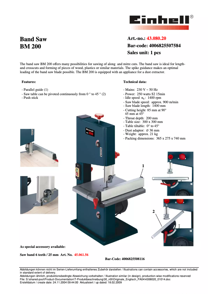 First page image of the manual for BM 200