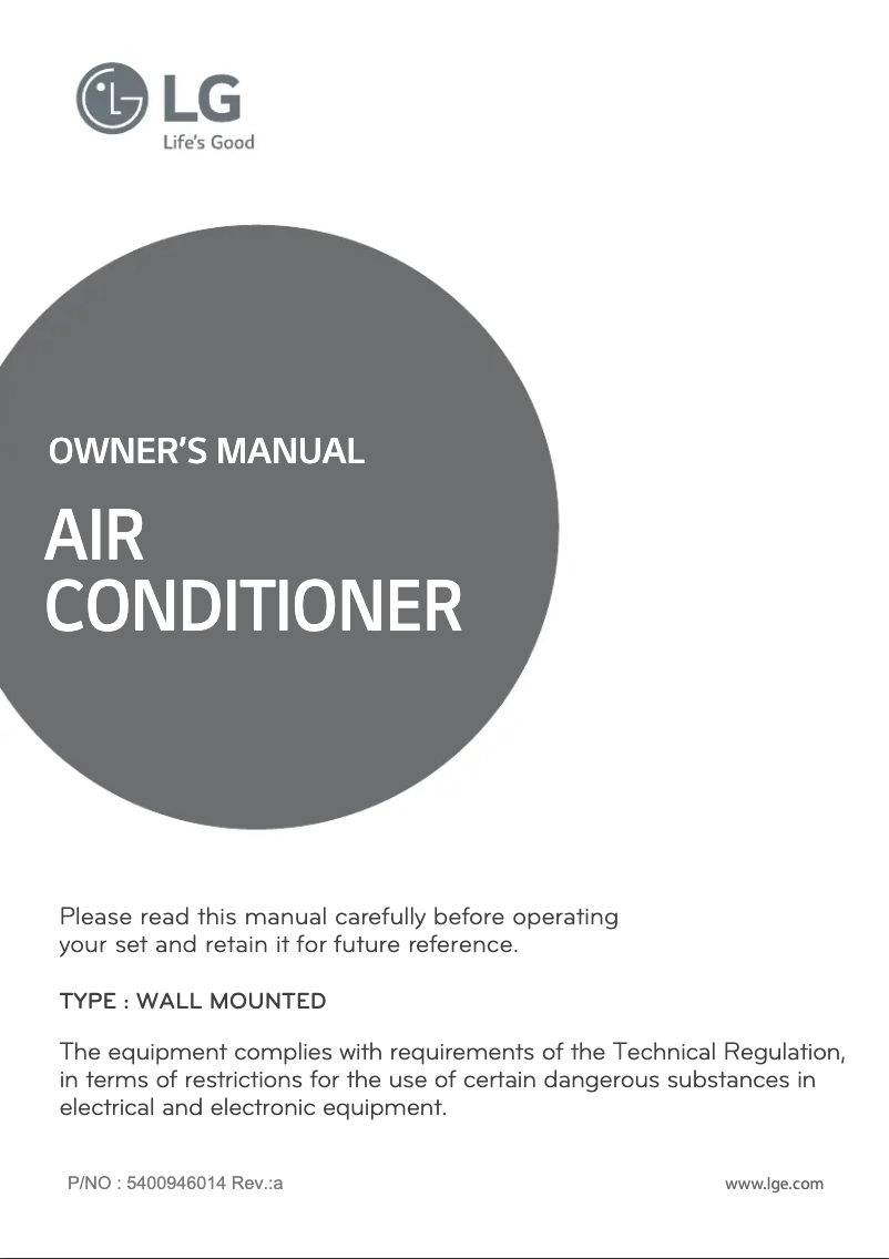 Page 1 of the manual User Manual LG AMNW18GRCL0